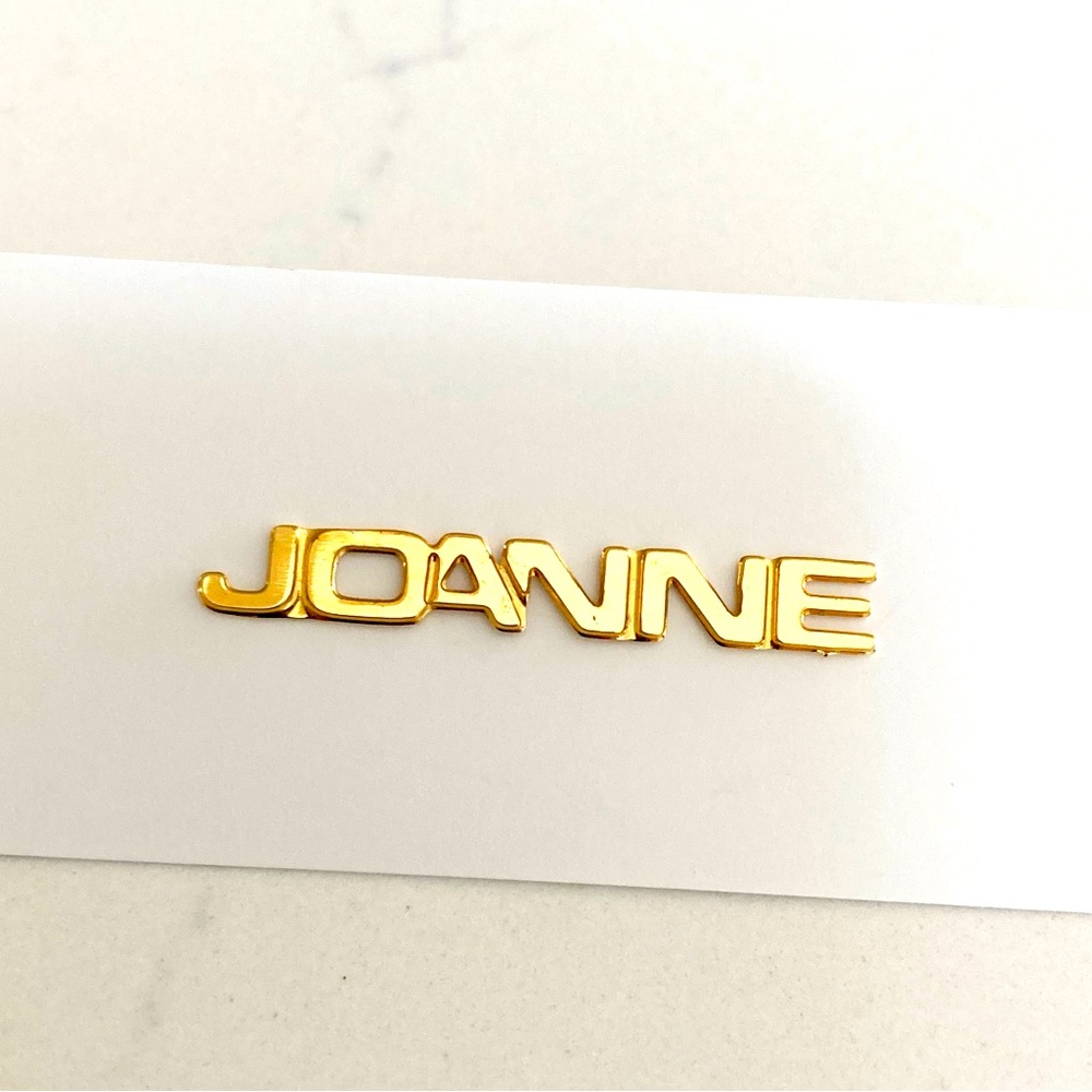 Joanne Gold Tone Nameplate Pin